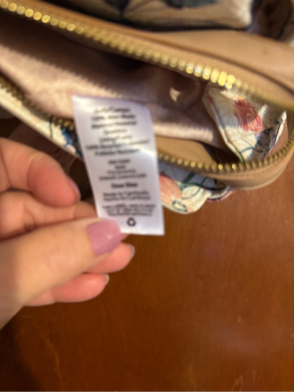 Floral Print Satchel Handbag in Beige - Picture 5 of 12